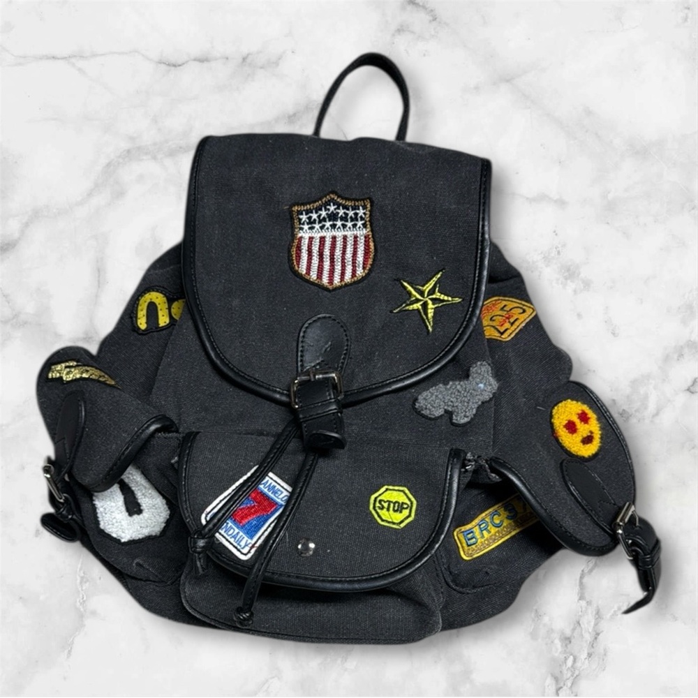 Dream Control Black Canvas Patchwork Backpack Med… - image 1